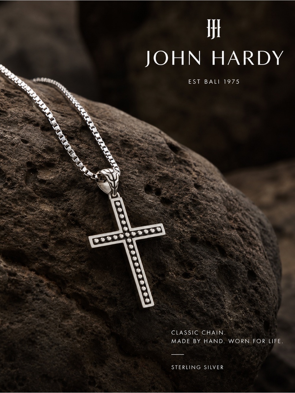 John Hardy Sterling Silver Beaded Cross Pendant Necklace